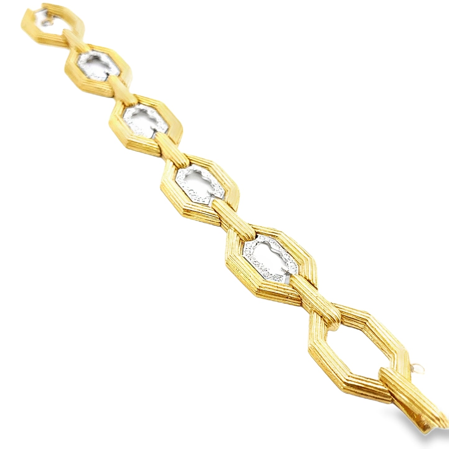 18K Yellow Gold Geometric Link Bracelet with Diamond Accents