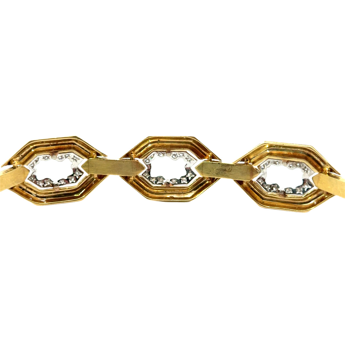 18K Yellow Gold Geometric Link Bracelet with Diamond Accents