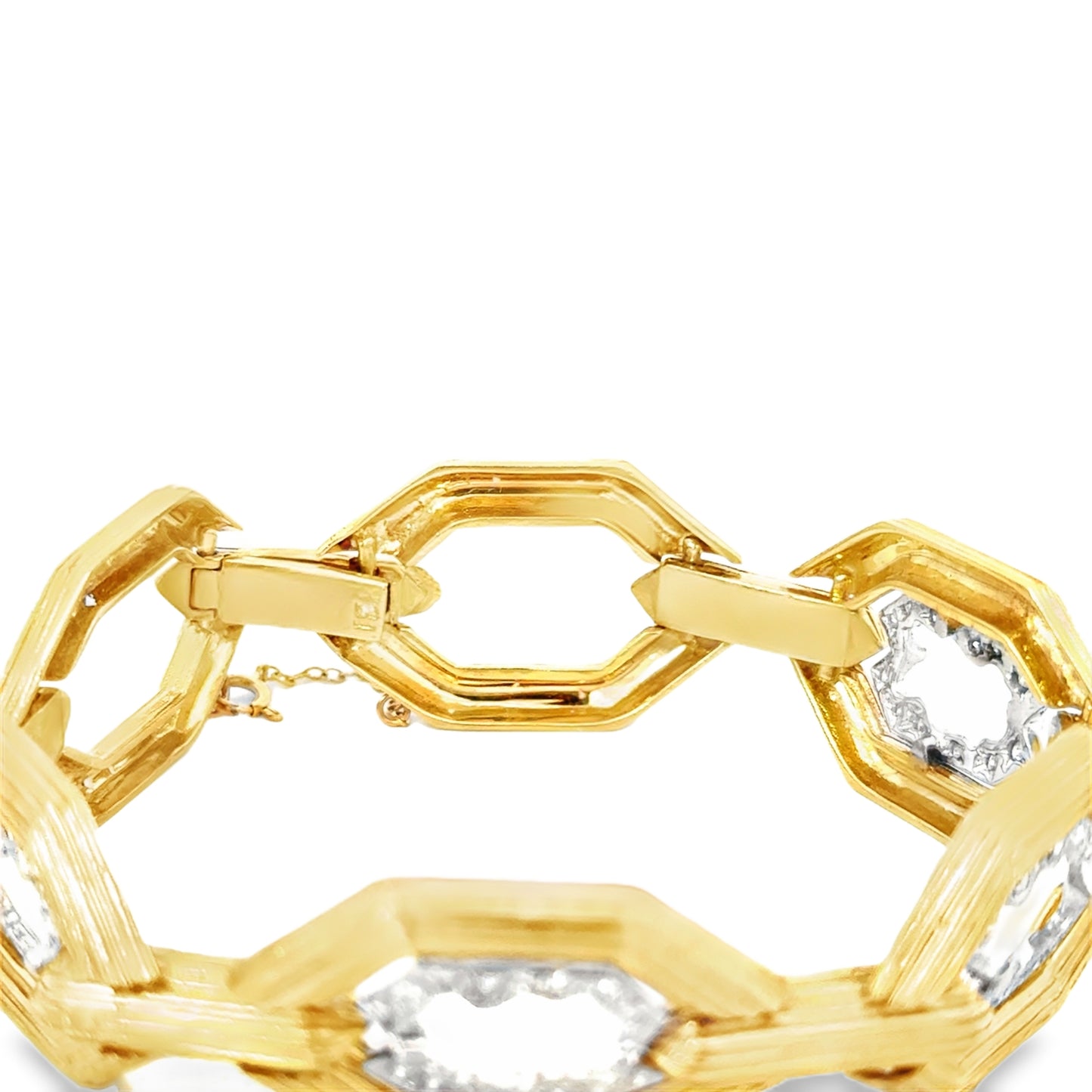 18K Yellow Gold Geometric Link Bracelet with Diamond Accents