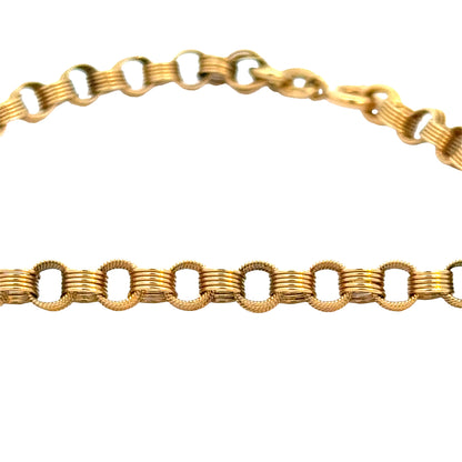 18K Yellow Gold Textured and Smooth Link Bracelet