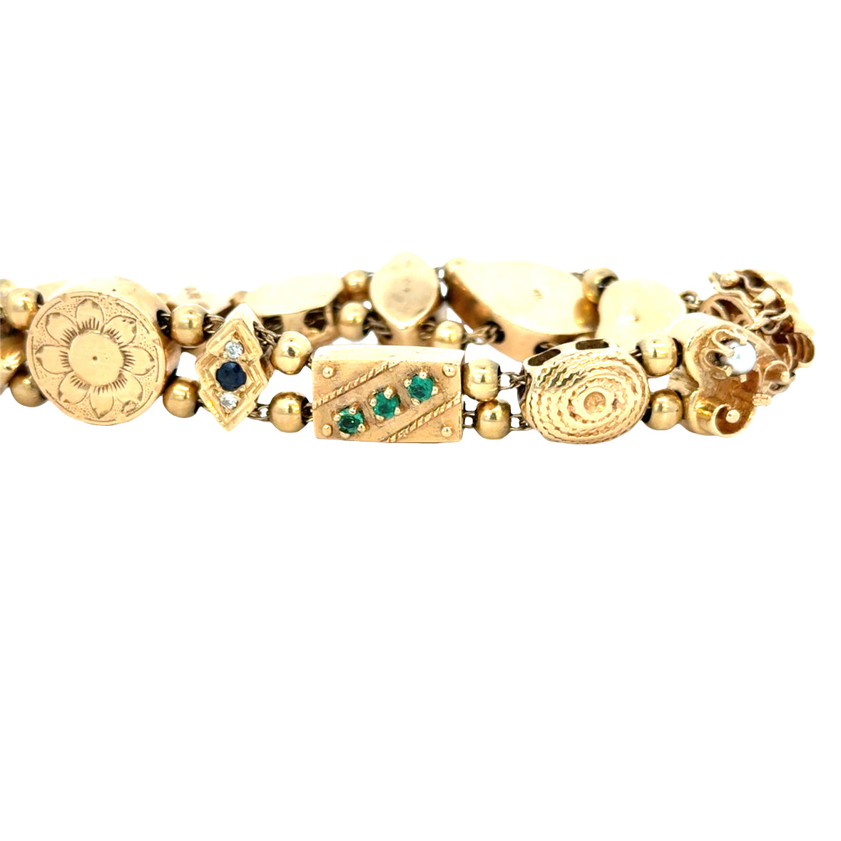Vintage 14K Yellow Gold Multi-Charm Bracelet with Gemstones & Enamel