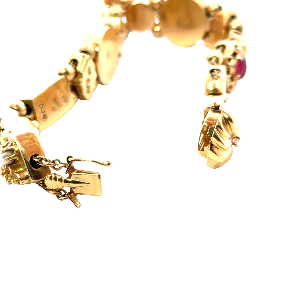 Vintage 14K Yellow Gold Multi-Charm Bracelet with Gemstones & Enamel