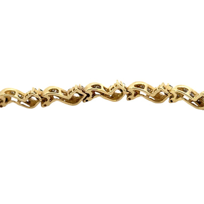 14K Gold Round & Baguette Diamond Bracelet