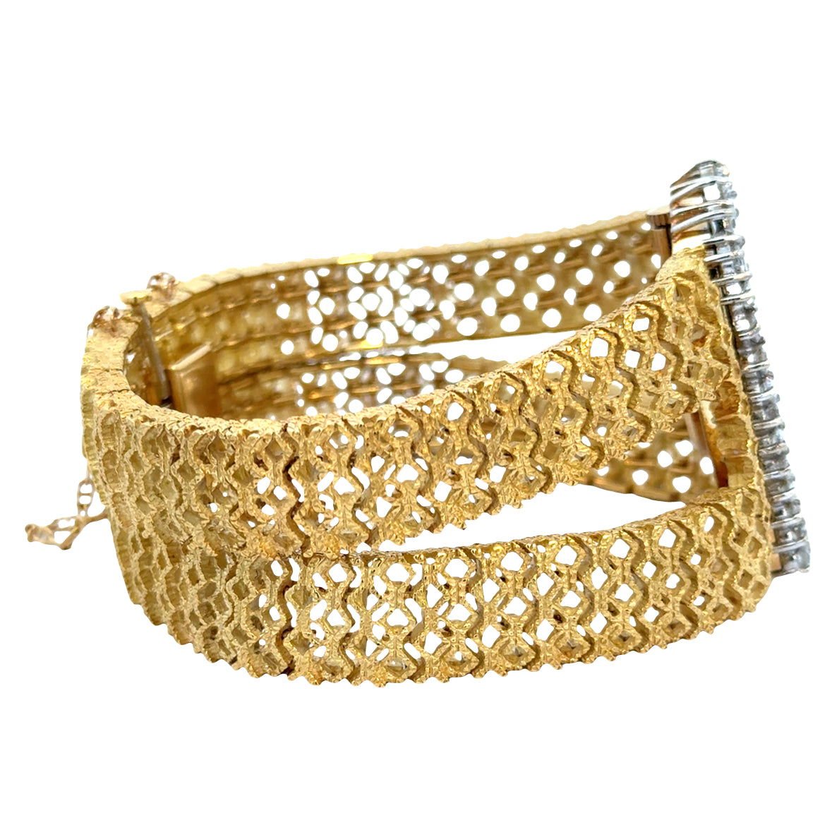 Luxury 18K Gold Bracelet Watch with Lapis Dial & Diamonds - Couture Estate Statement