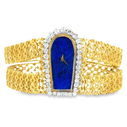 Luxury 18K Gold Bracelet Watch with Lapis Dial & Diamonds - Couture Estate Statement