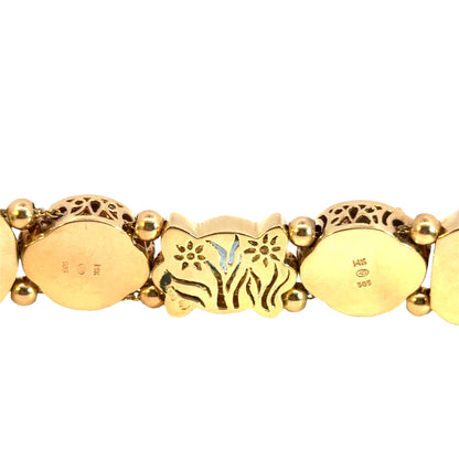 14K Yellow Gold Multi-Gemstone Charm Bracelet – Diamond, Pearl & Precious Gem Accents