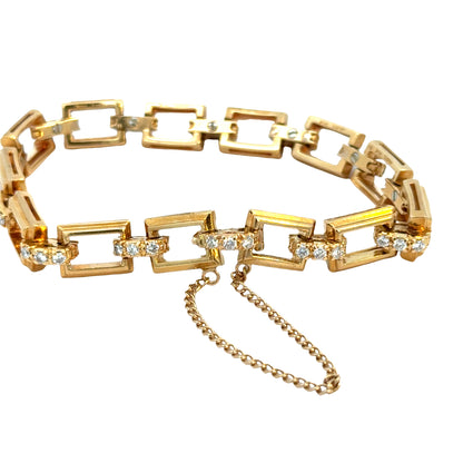 Elegant 18K Gold VVS Diamond Geometric Link Bracelet