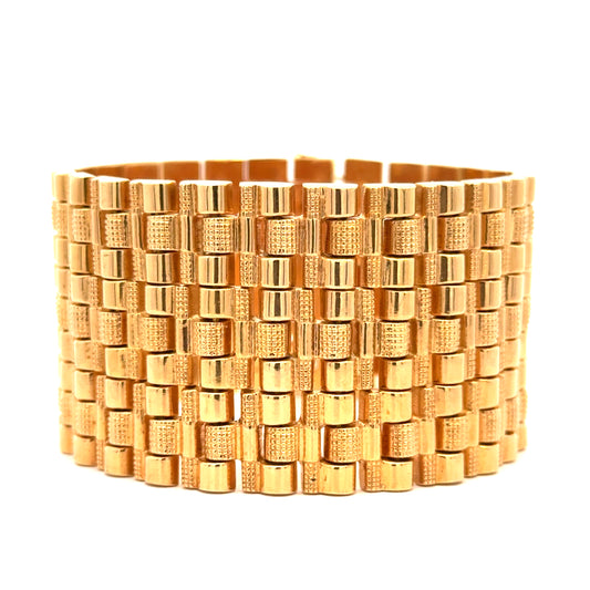 Vintage Italian 18K Yellow Gold Wide Multi-Row Link Bracelet - 1990’s