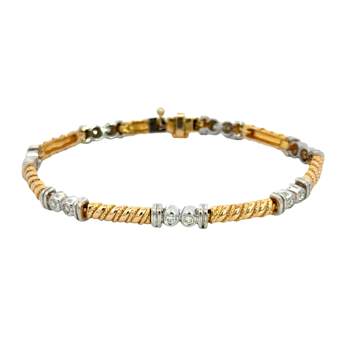 14K Two Tone Gold Bezel Set Diamond Bracelet