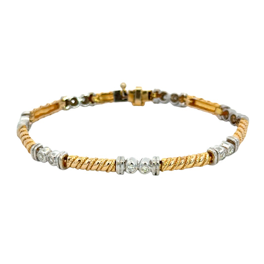 14K Two Tone Gold Bezel Set Diamond Bracelet