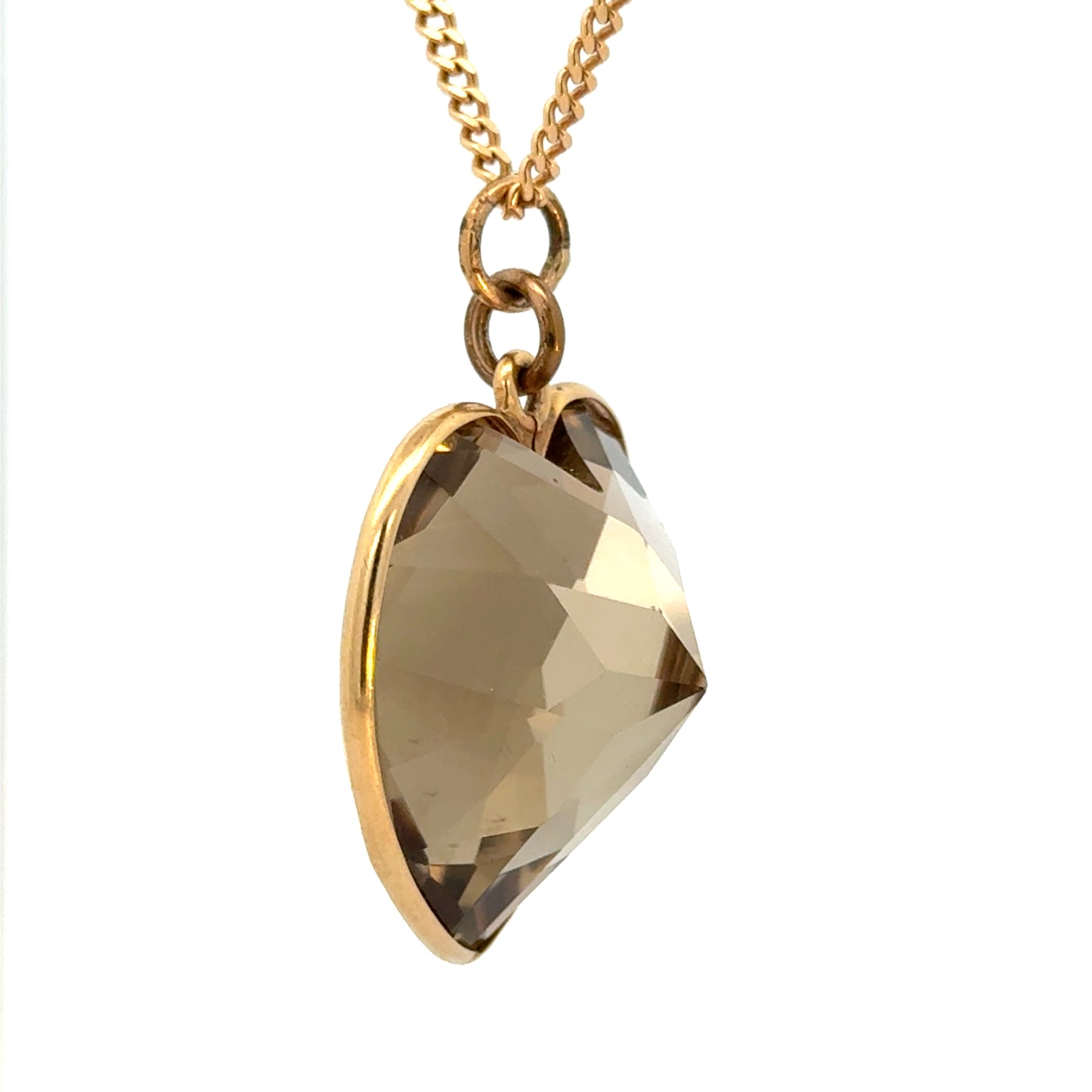 14K Yellow Gold Large Smoky Topaz Heart Pendant