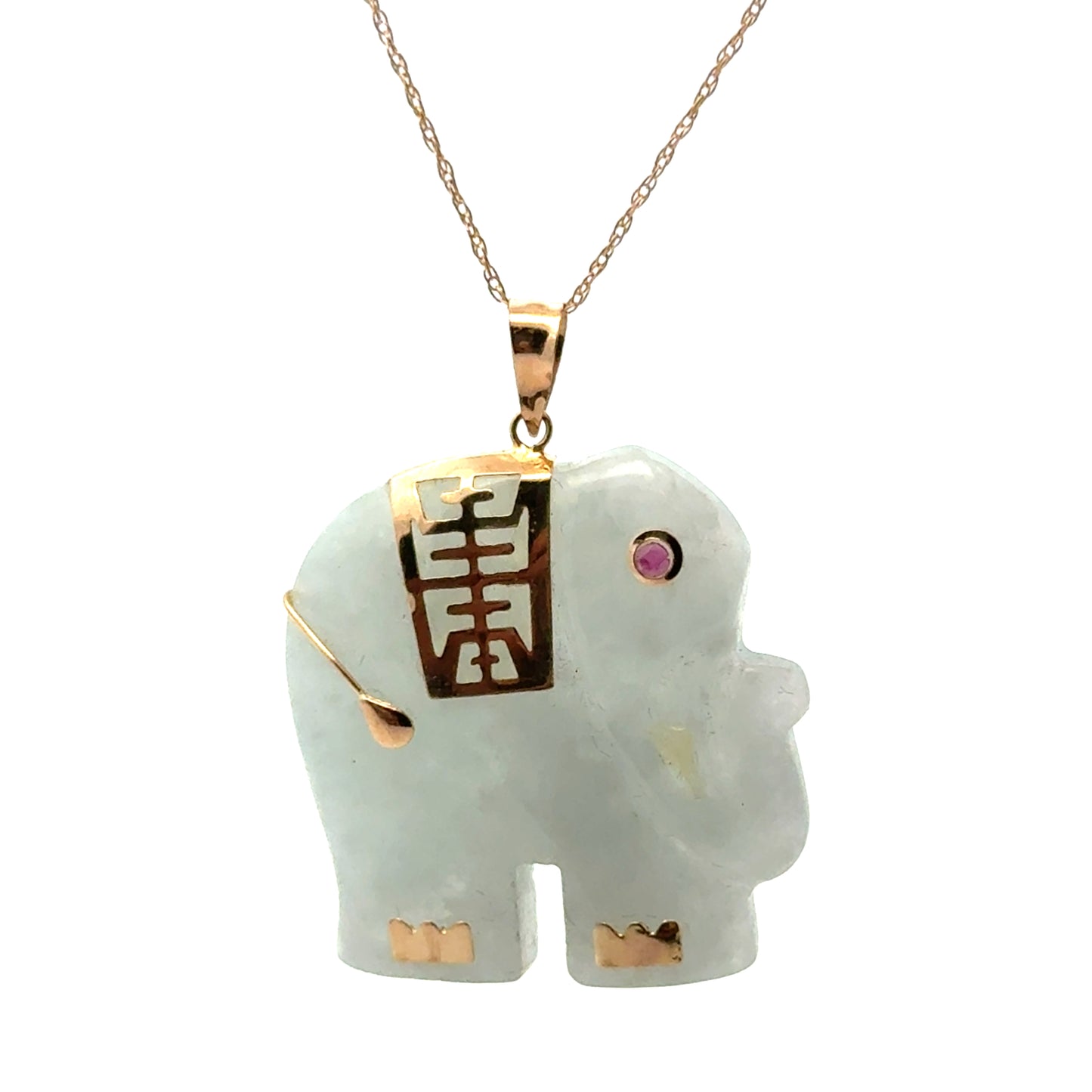 Yellow Gold Light Green/Gray Jade Elephant Pendant