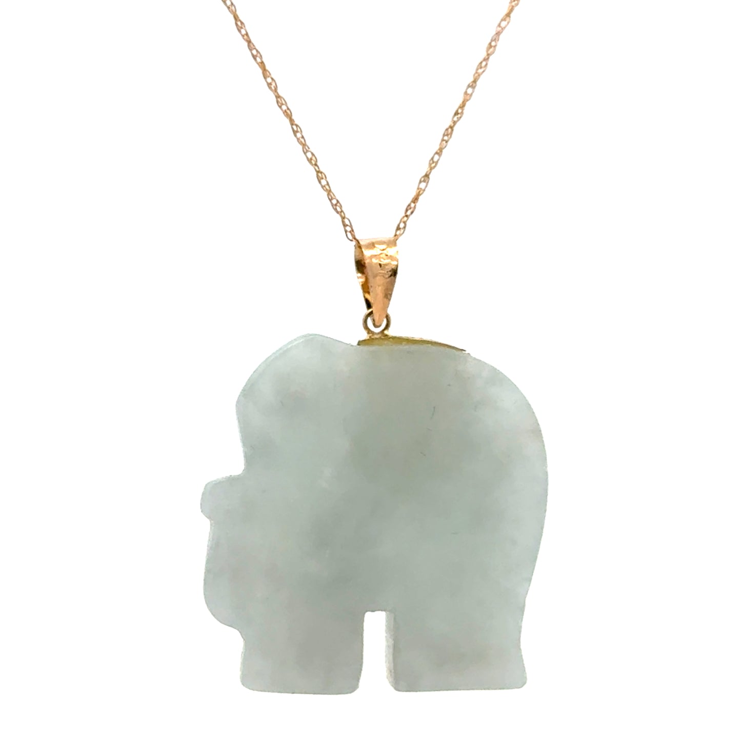Yellow Gold Light Green/Gray Jade Elephant Pendant
