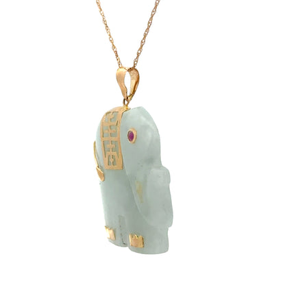 Yellow Gold Light Green/Gray Jade Elephant Pendant