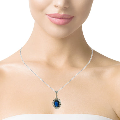 18K White Gold Antique 1920’s Sapphire & Diamond Pendant Necklace