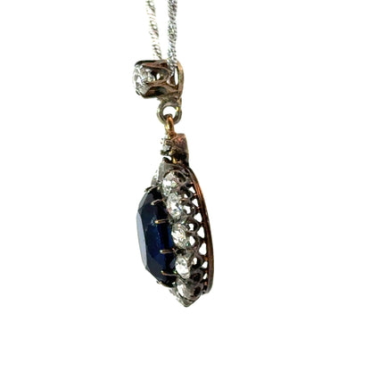 18K White Gold Antique 1920’s Sapphire & Diamond Pendant Necklace