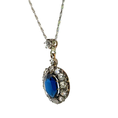18K White Gold Antique 1920’s Sapphire & Diamond Pendant Necklace