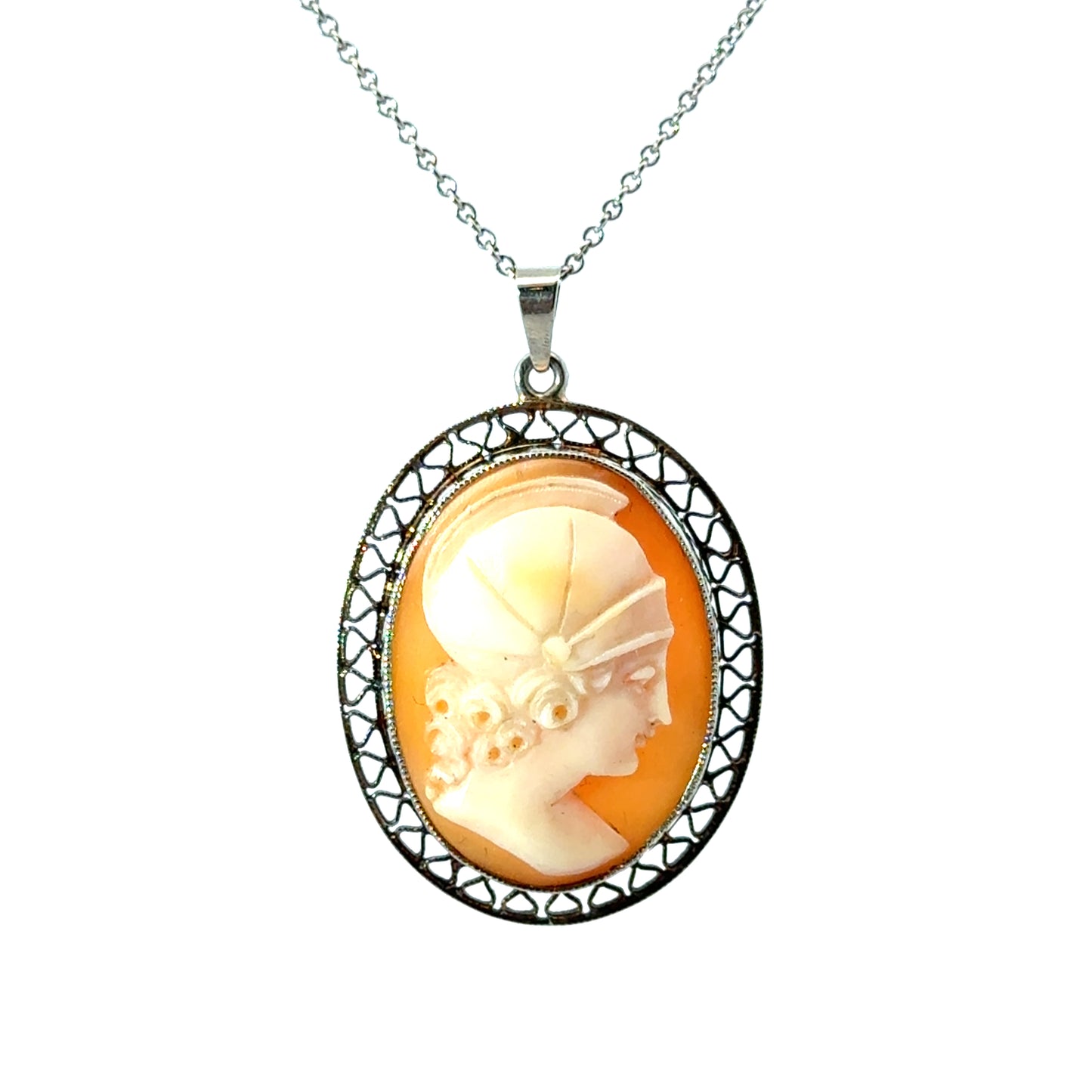 14K White Gold Antique 1920’s Cameo Pendant