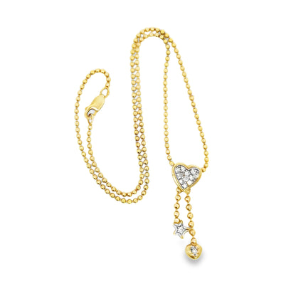 14K Yellow Gold Diamond Hearts & Stars Drop Necklace