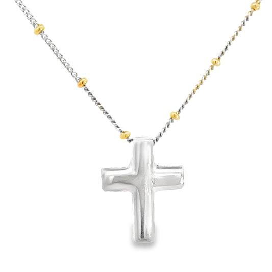 18K Two-Tone Gold Cross Pendant Necklace
