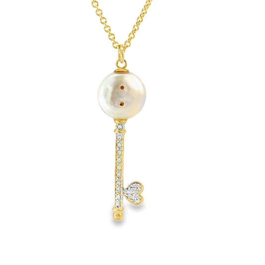 Charming Mother of Pearl Button & Heart Key Pendant