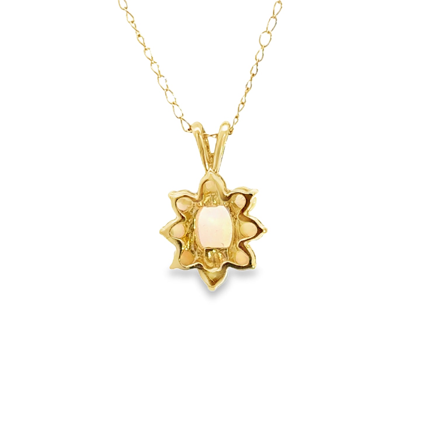 Delicate 14K Yellow Gold Opal Flower Pendant