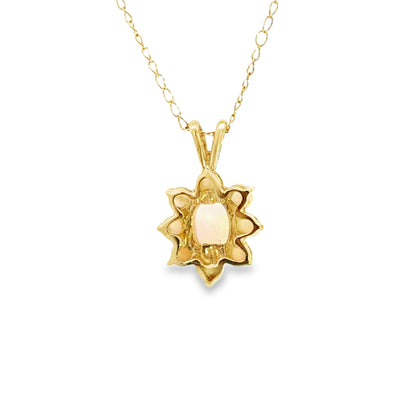 Delicate 14K Yellow Gold Opal Flower Pendant