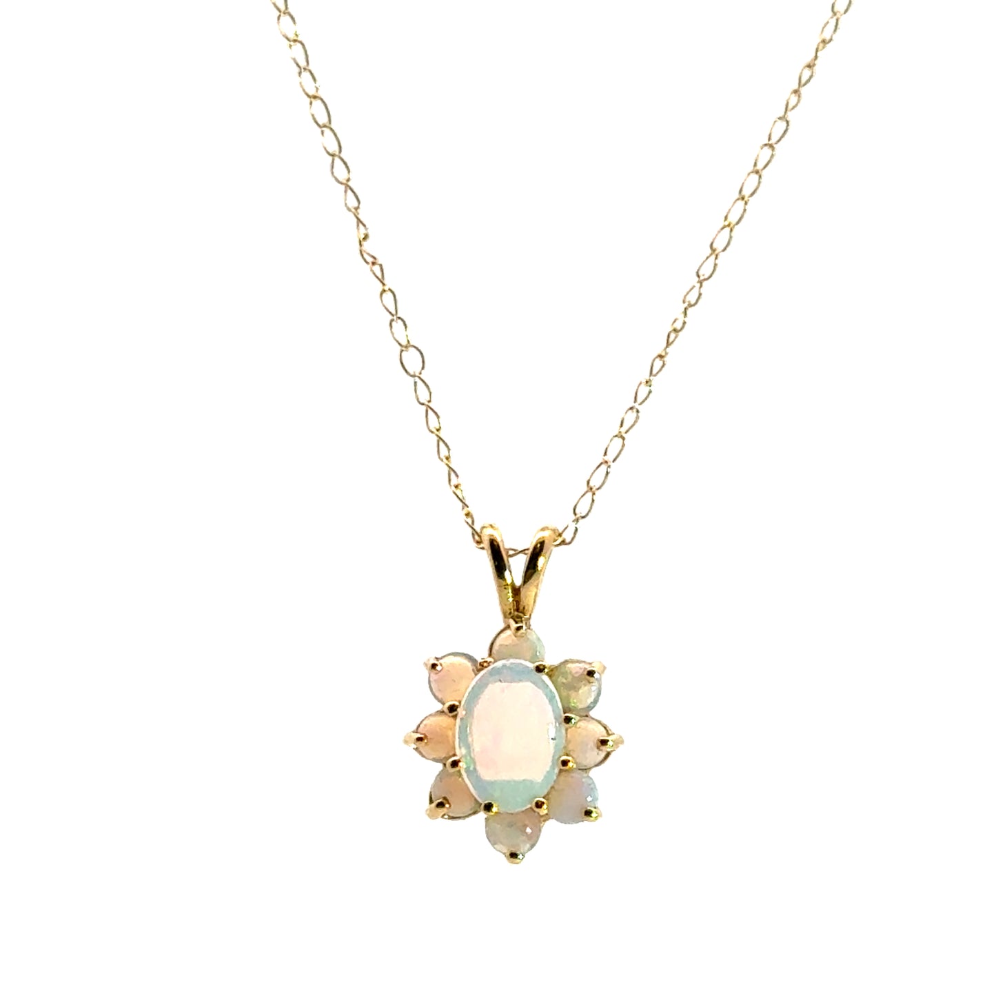 Delicate 14K Yellow Gold Opal Flower Pendant