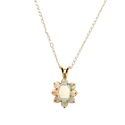 Delicate 14K Yellow Gold Opal Flower Pendant