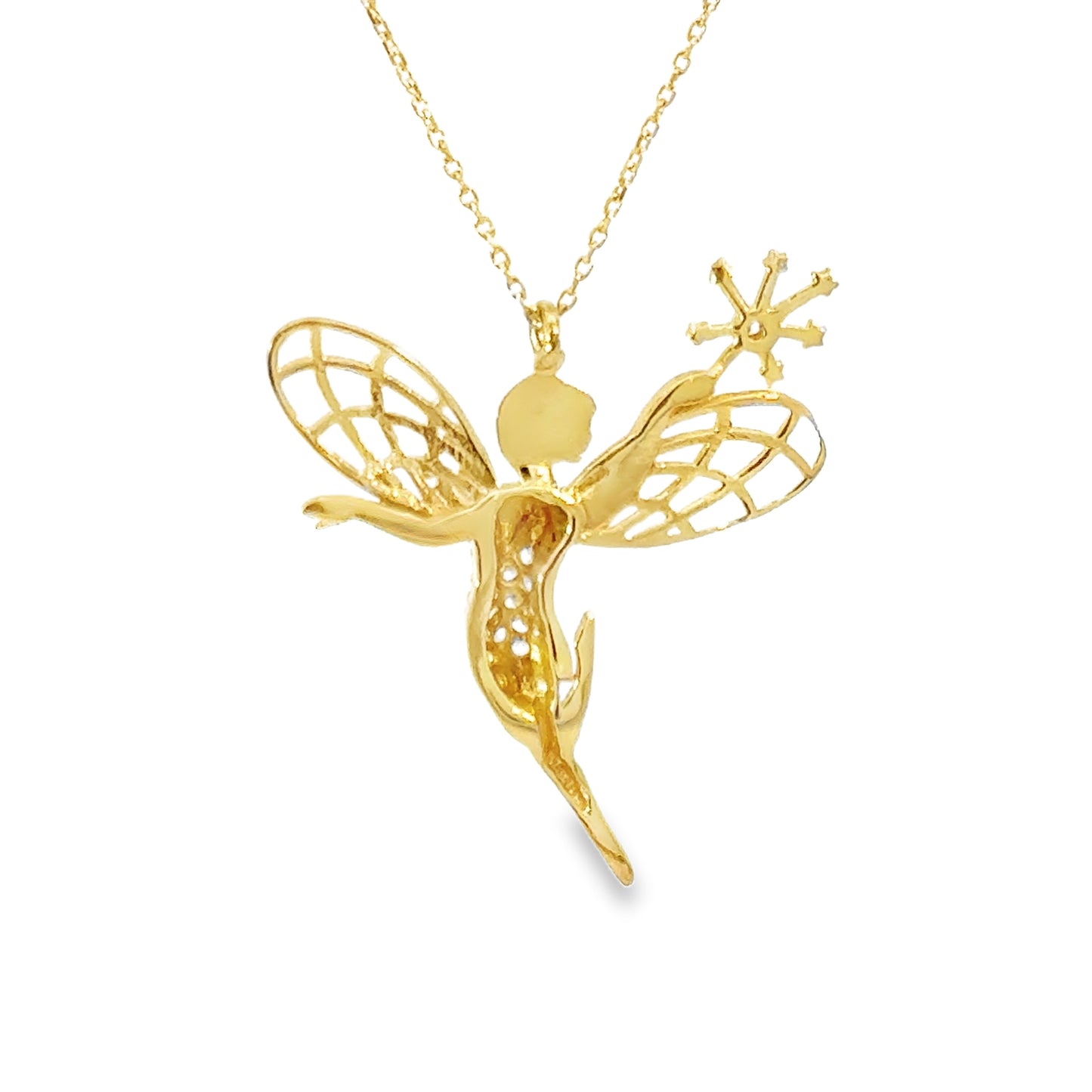 Enchanting 18K Yellow Gold Fairy Pendant