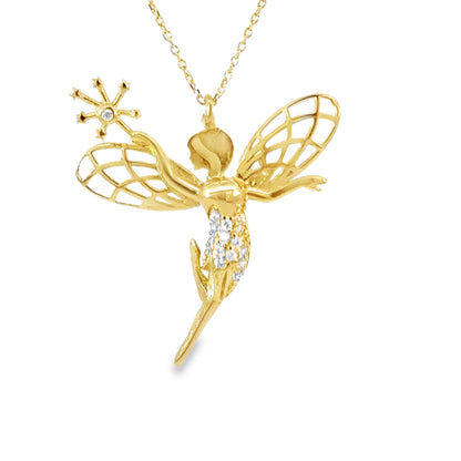 Enchanting 18K Yellow Gold Fairy Pendant