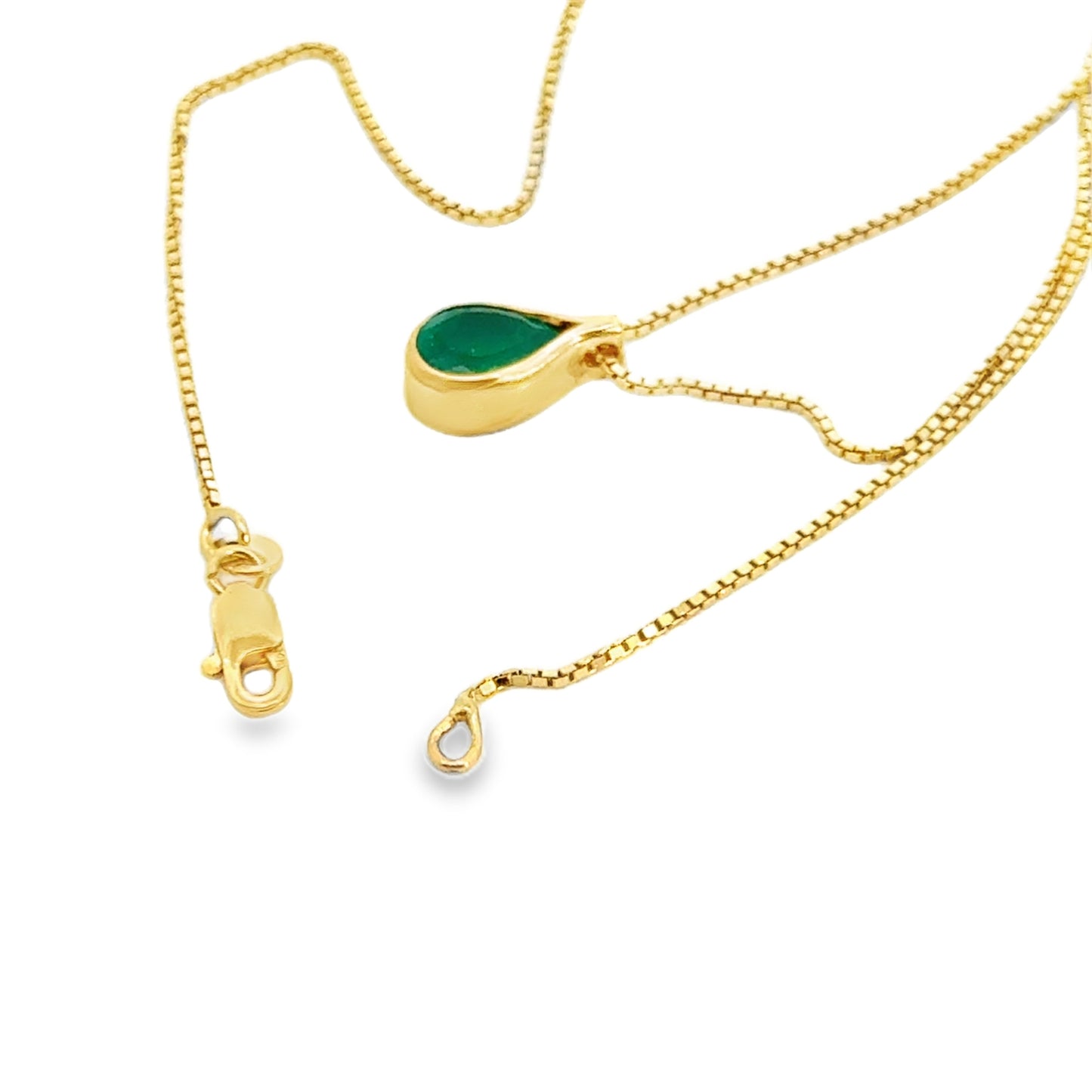 Natural Emerald Pear Pendant Necklace 14K Yellow Gold