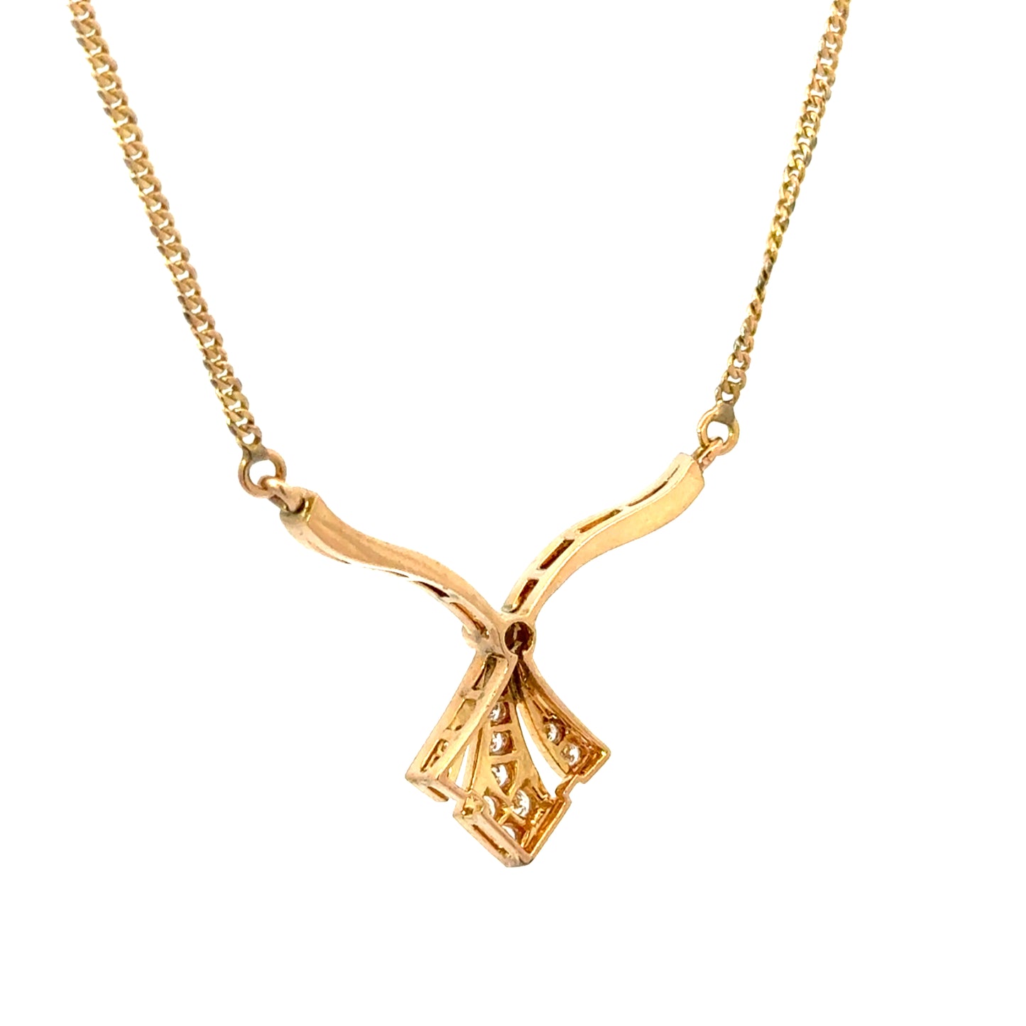 14K Yellow Gold Diamond Necklace with Fan Style Diamond Drop