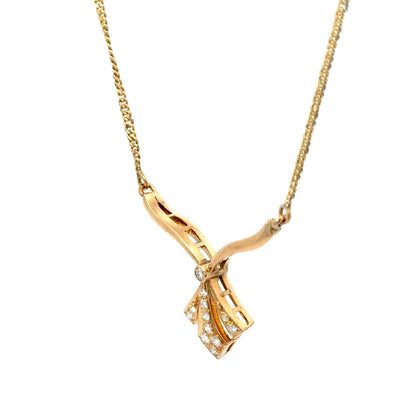 14K Yellow Gold Diamond Necklace with Fan Style Diamond Drop