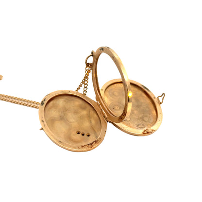 14K Yellow Gold Rose Locket Pendant with Turquoise & Diamond Accent
