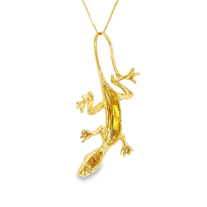 14K Yellow Gold Lizard Pendant – Whimsical Design