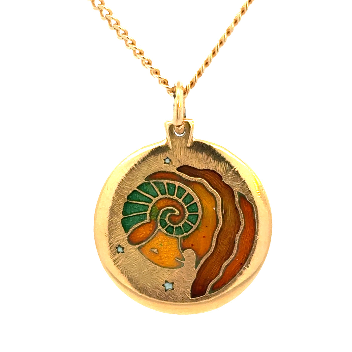 18K Yellow Gold Enamel Zodiac Pendant