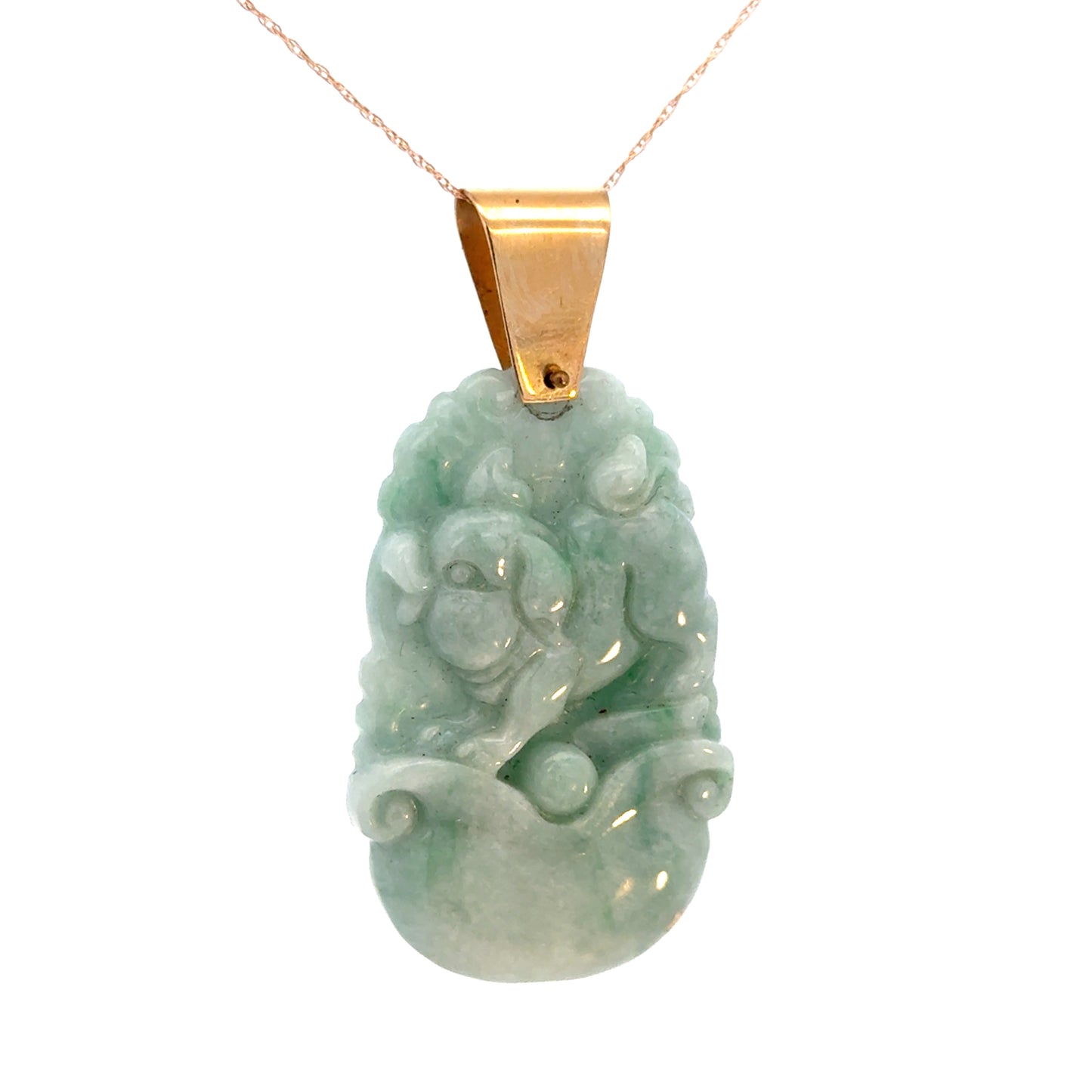 Elegant 14K Gold Pendant with Carved Green Jade