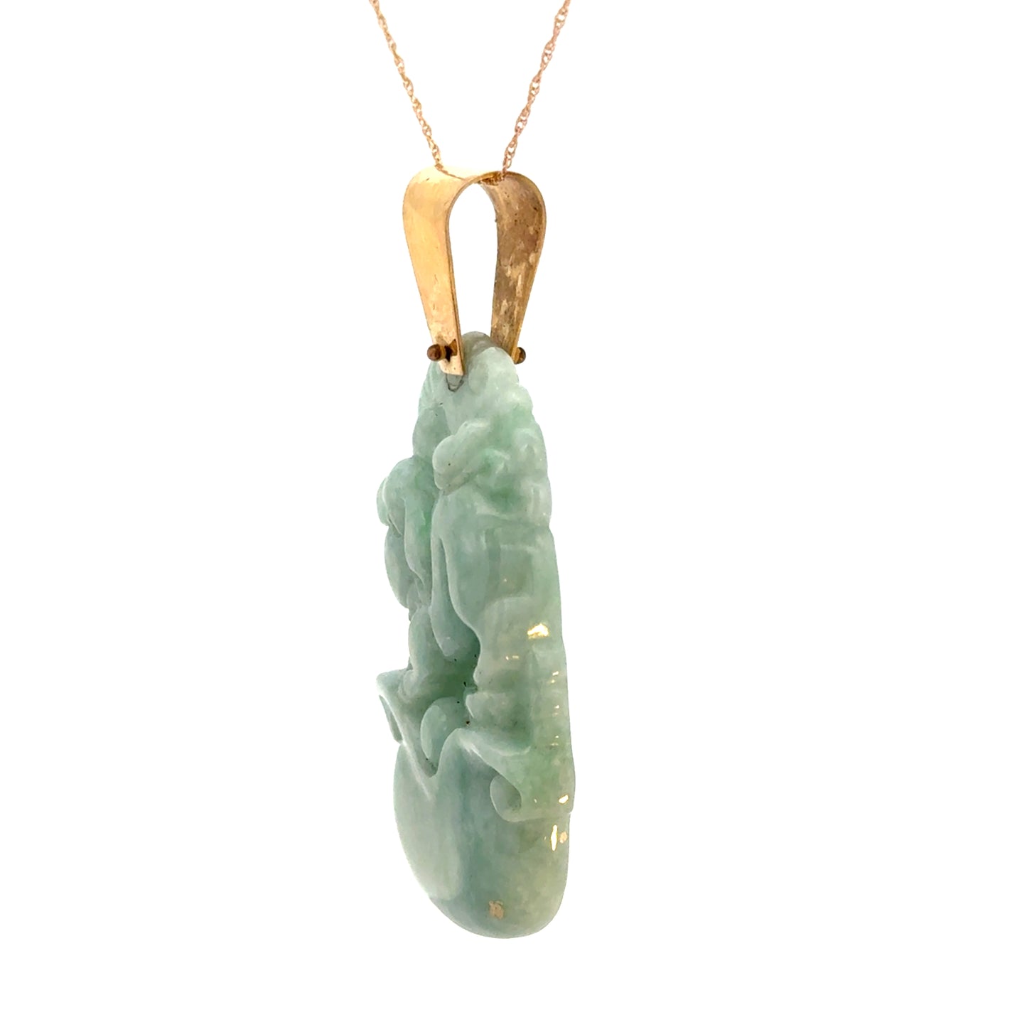 Elegant 14K Gold Pendant with Carved Green Jade