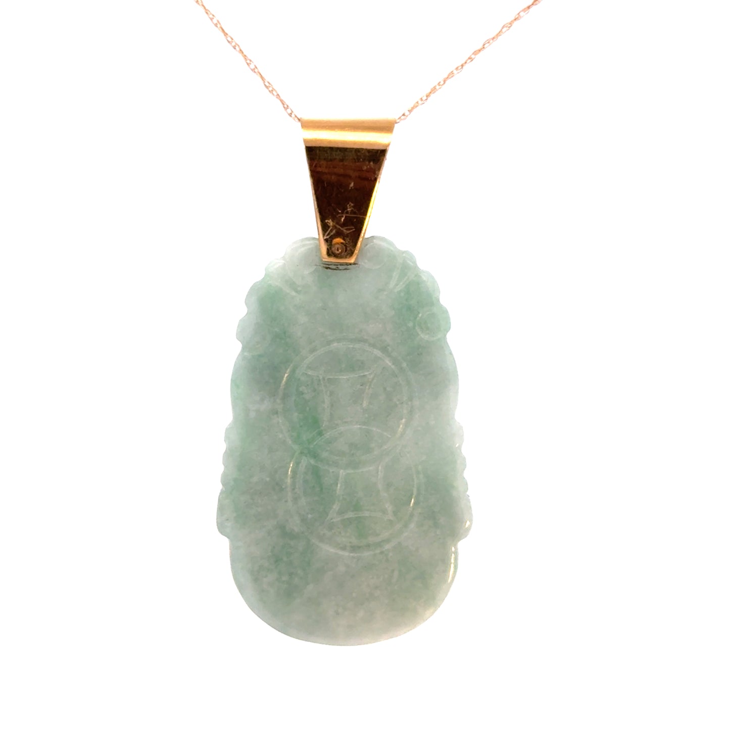 Elegant 14K Gold Pendant with Carved Green Jade