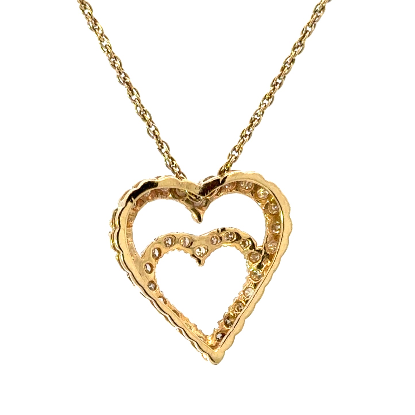 14K Yellow Gold Diamond Double Heart Pendant Necklace