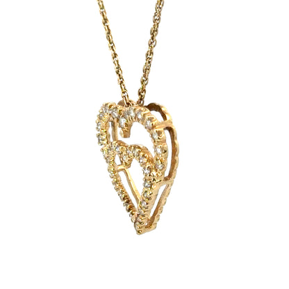 14K Yellow Gold Diamond Double Heart Pendant Necklace