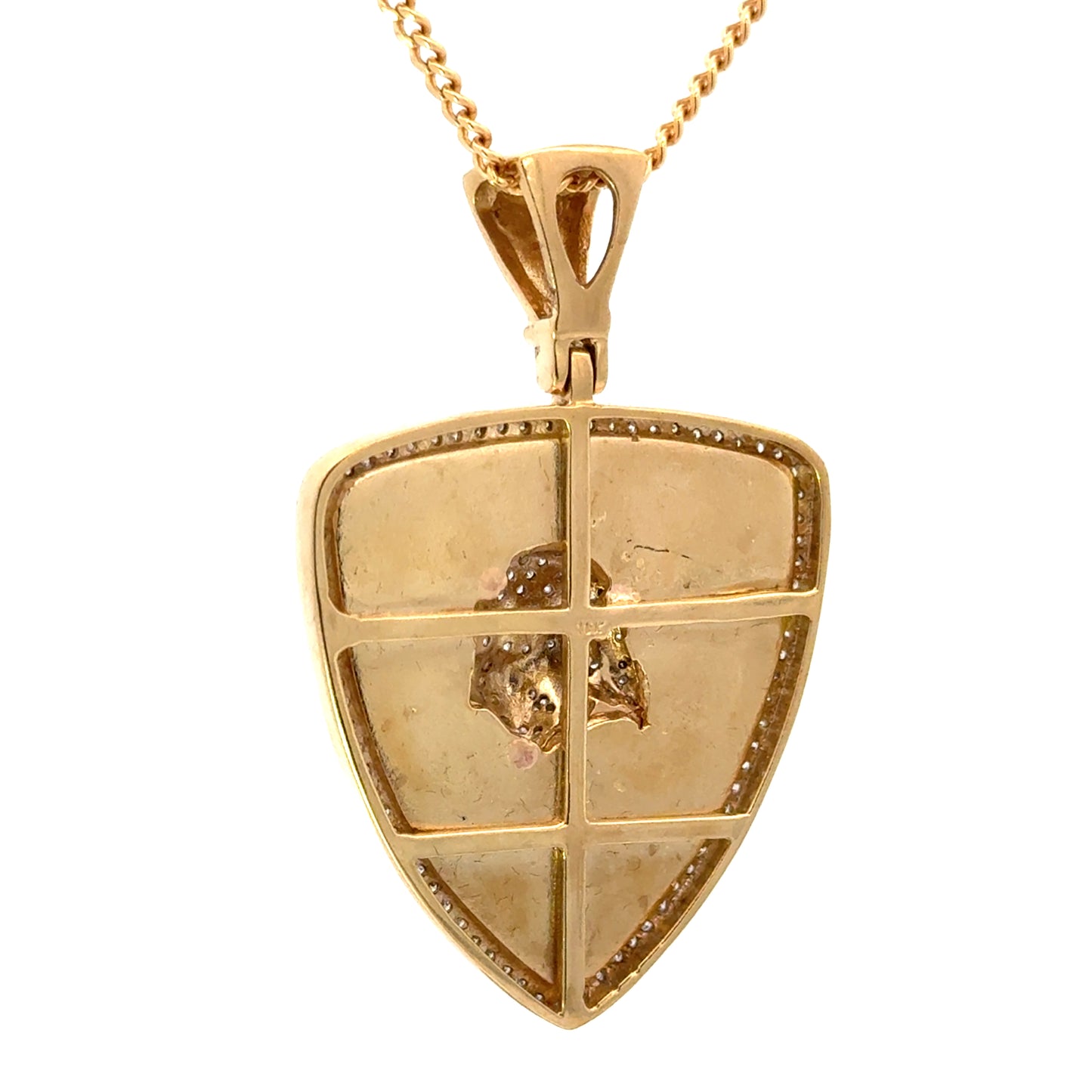 Yellow Gold Diamond Charging Bull Shield Pendant Large Bail