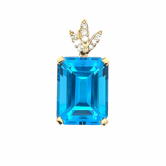 14K Yellow Gold Blue Topaz & Diamond Pendant