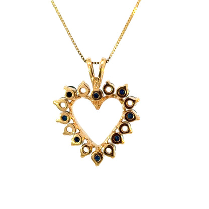 Yellow Gold Diamond & Sapphire Heart Pendant Necklace