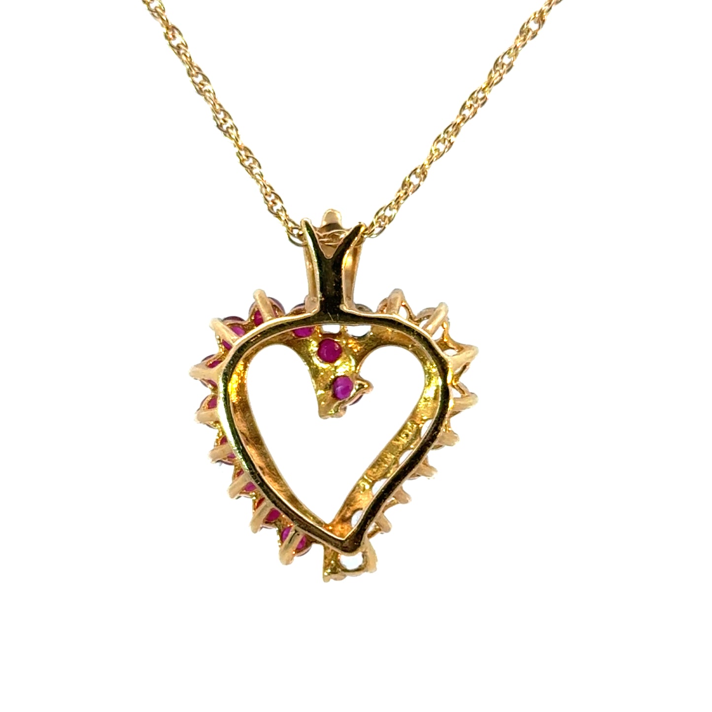 Yellow Gold Heart Pendant with Rubies & Diamonds without Chain
