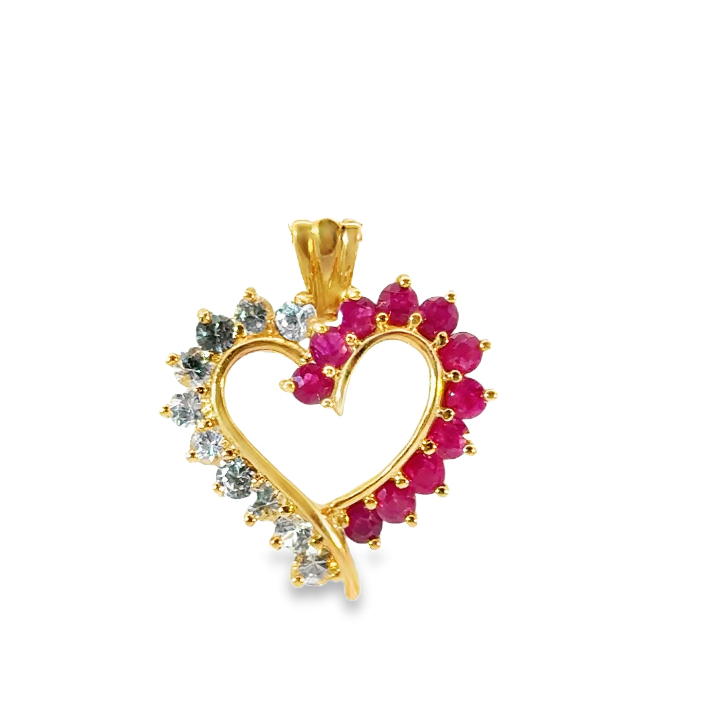Yellow Gold Heart Pendant with Rubies & Diamonds without Chain