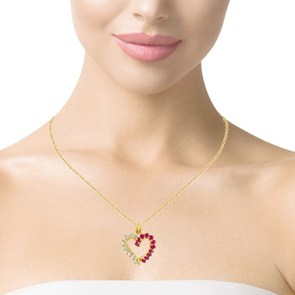 Yellow Gold Heart Pendant with Rubies & Diamonds without Chain