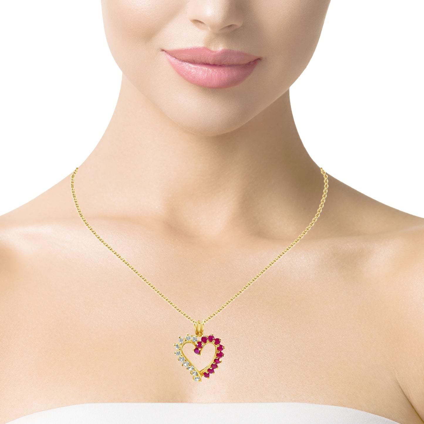 Yellow Gold Heart Pendant with Rubies & Diamonds on Gold Chain
