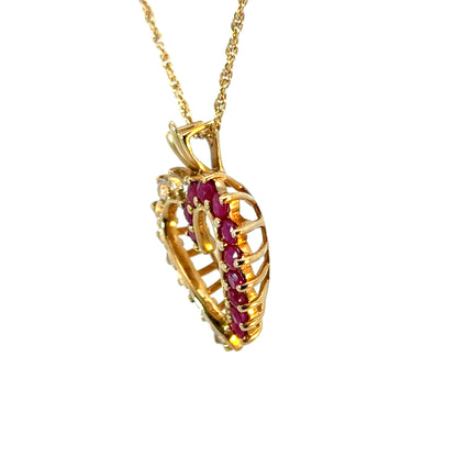 Yellow Gold Heart Pendant with Rubies & Diamonds without Chain